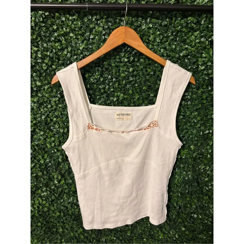 Free People We The Free Secrets Tee Tank Sz Large NWOT Cream Floral Cropped